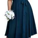 SCOMCHIC Womens Plus Size Wedding Guest Cocktail Midi Dress Summer Short Sleeve Wrap V Neck Belted A-Line Flowy Dress Size: XX-Large Plus0