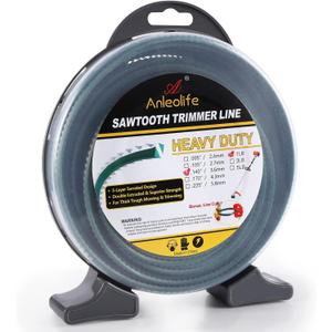 A Anleolife 1-Pound Heavy Duty Sawtooth 140-mil-by-108-ft Dual Core String Serrated Trimmer Line Donut for Walk Behind Wheeled Mowers with Built-in Line Cutter, 1-lb Sawtooth .140