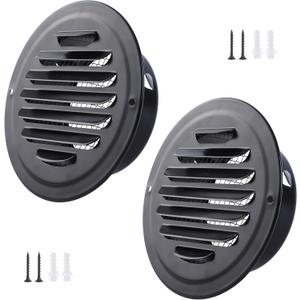 4 Inch Stainless Steel Vent Round Black Soffit Vent Cover Vent Flat Duct Vent with Built-in Fine Mesh for Kitchen,Garage, Bathroom, Office and Warehouse Ventilation(Black 4Inch 2pcs)