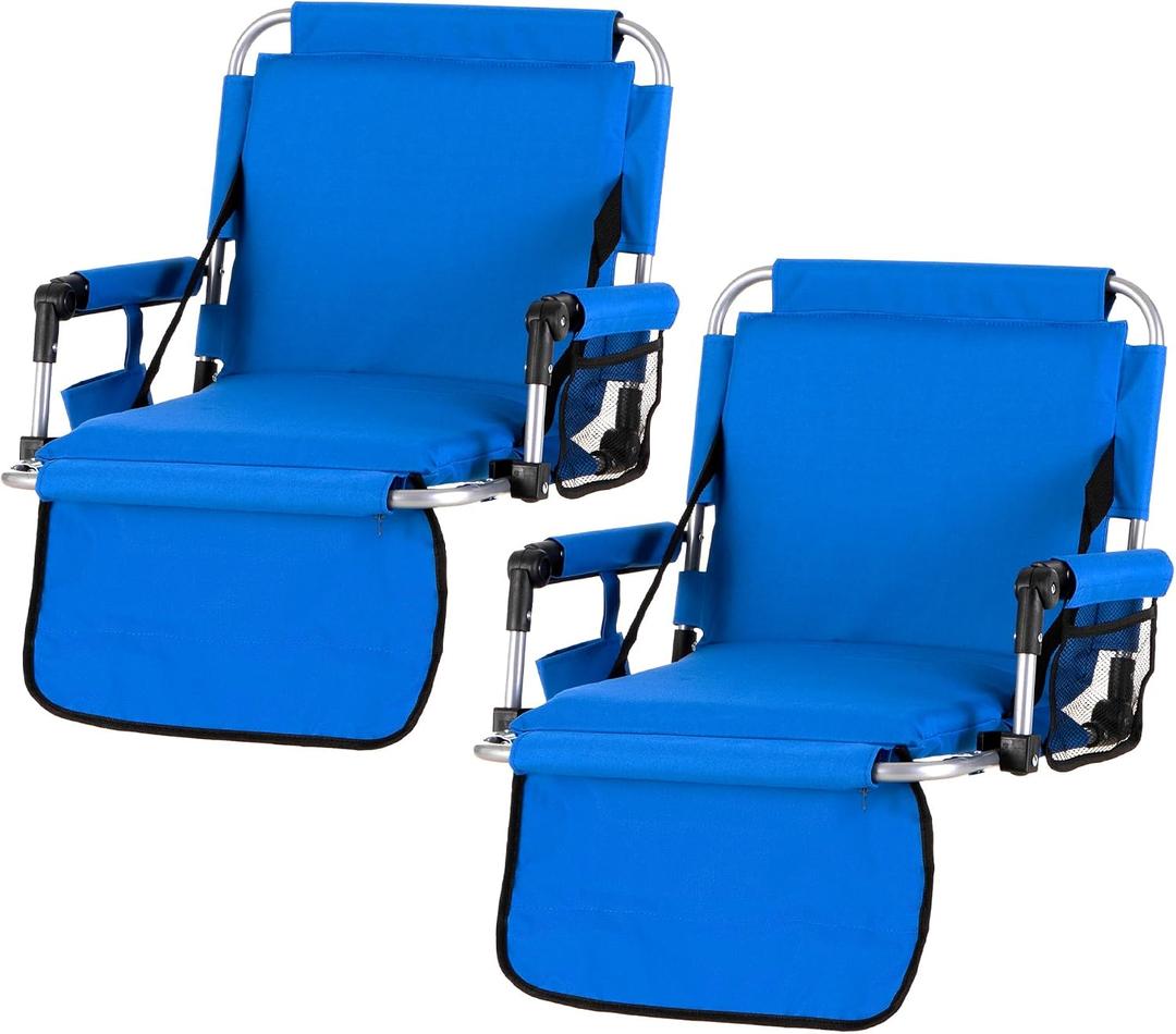 LET'S CAMP Folding Stadium Seat Bleacher Chair with Cup Holder, Mesh Bag and Hide Hooks, Portable Stadium Chair with Back and Cushion