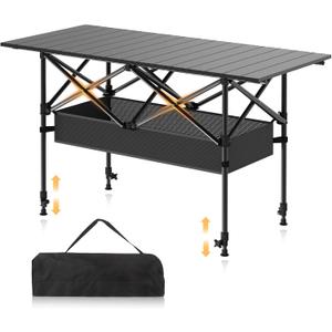 Camping Table Portable, Folding Roll-Up Picnic Table with Carry Bag & Detachable Storage Pockets, Lightweight Outdoor Table for Camping, Beach, Backyard, Party, BBQ, Patio