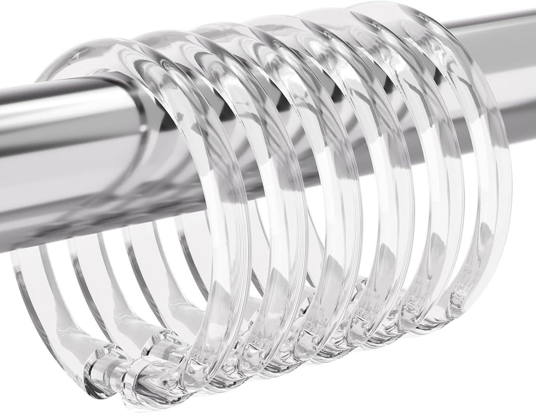 Amazer Shower Curtain Rings, 48 Pcs Shower Curtain Hooks Rings, Clear Plastic Shower Curtain Hooks Rings, Easy to Snap Closure, O Shape Shower Hooks for Shower Curtain and Liner Bathroom