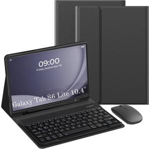 Keyboard Case for Samsung Galaxy Tab S6 Lite 10.4" 2024, Galaxy Tab S6 Lite Tablet Case with Pen Slot Detachable Folio Keyboard Cover with Mouse (SM-P620/P625/P610/P613/P615/P619), Black