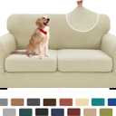 XINEAGE New 3 Pieces Couch Covers for 2 Cushion Sofa Super Stretch Loveseat Slipcover Pet Dog Universal Slip Cover Anti Slip Love Seat Furniture Protector (Light Beige, 55"-69")