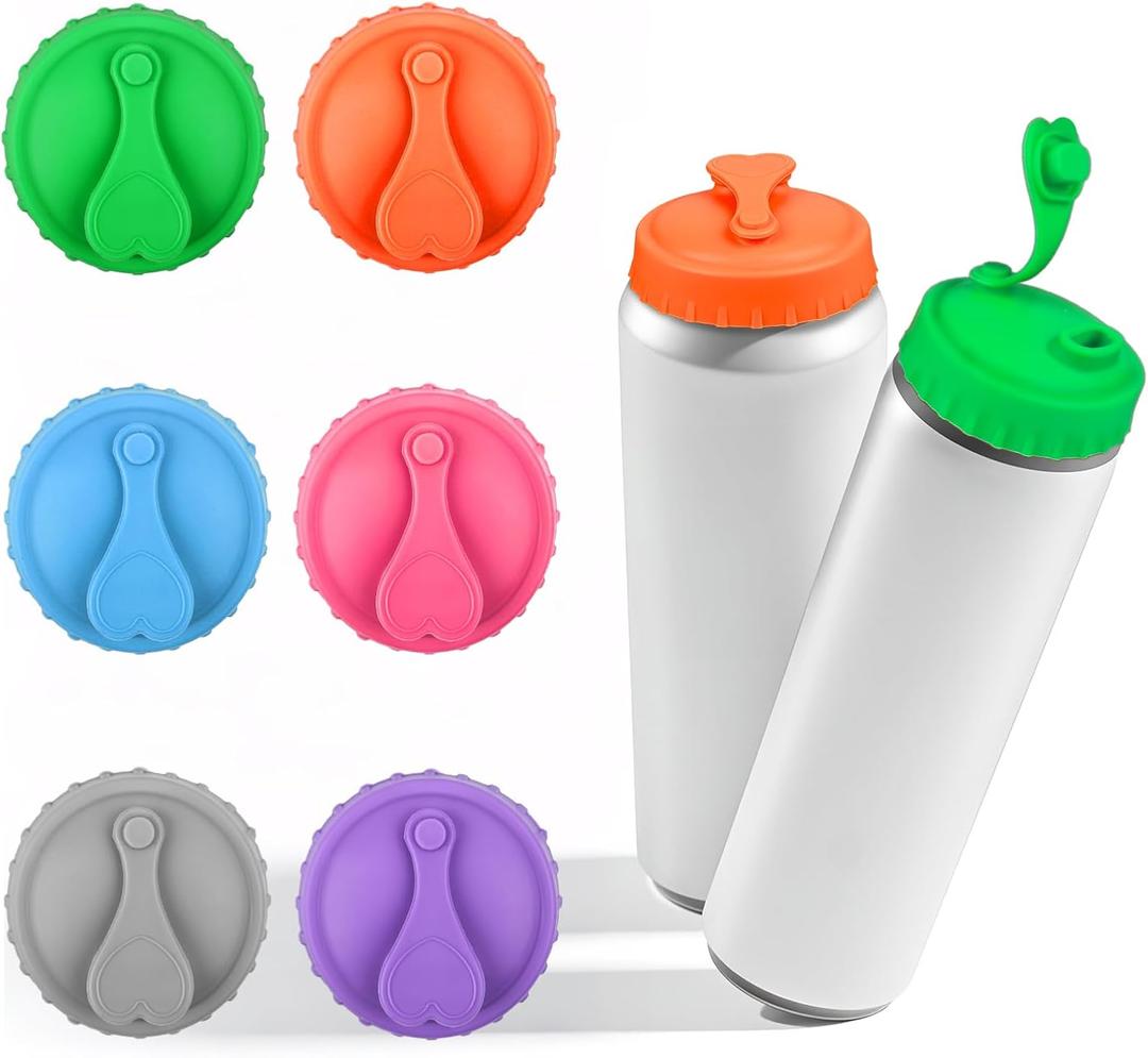 Silicone Soda Can Cover Lids, Pop Can Covers with Resealable Nozzle 6 Pack, BPA Free Stopper and Protector Reusable Beer Can Covers for Soda Fits Standard Cans