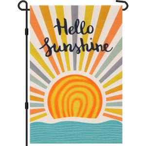 6 x Hello Sunshine Summer Garden Flag 12x18 Inch | Double Sided Holiday Burlap Yard Flag for Outdoor Decoration