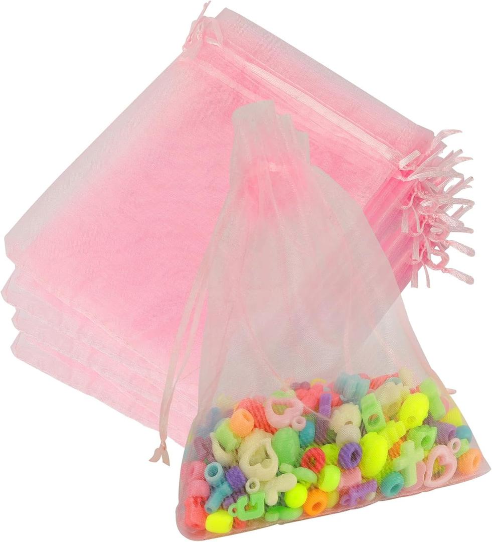 Organza Bags, Organza Bags 5 x 7 Inch, 50 Pcs Pink Sheer Party Favor Bags with Drawstring, Mesh Bags Drawstring, Jewelry Gift Bags, Small Mesh Gift Bags Candy Bags for Wedding Christmas Birthday (1 Count (Pack of 50))