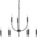 9-Light Black Chandelier for Entryway, Modern Farmhouse Dining Room Light Fixture, Industrial Candle Pendant Light for Foyer Stairway Living Room