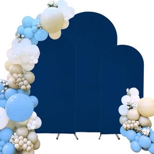 Spandex Fitted Wedding Arch Cover Set of 3 Arch Backdrop Cover, Round Top Chiara Backdrop Stand Covers for Wedding Birthday Party Baby Shower Banquet Arch Decoration (Navy Blue, 6FT,6.6FT,7.2FT)