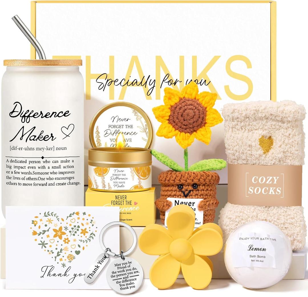 Administrative Professionals Day Gifts, Employee Appreciation Gifts, Thank You Recognition Gift with 16oz Difference Maker Glass, Gift Basket for Teacher, Coworkers, Boss, Nurse, Women, Thanksgiving