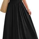 OFEEFAN Maxi Dresses for Women V Neck Ladies Midi Long Dress A Line Smocked Waisted Casual Summer Spring Clothes Boho Beach