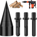 Firewood Log Splitter, Wood Log Splitter, Easy Splitter Detachable Drill Bit Heavy Duty Electric Drills Screw Cone Driver Removable (Round+Square+Hex 32mm)(Black)