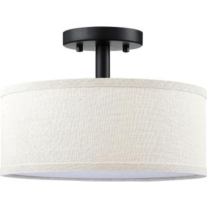 2 Light 12" Off White Linen Fabric Drum Shade semi Flush Mount Ceiling Light Black Finish,Kitchen Island Chandeliers Shade for Bar Dining Room, Corridor,Living Room
