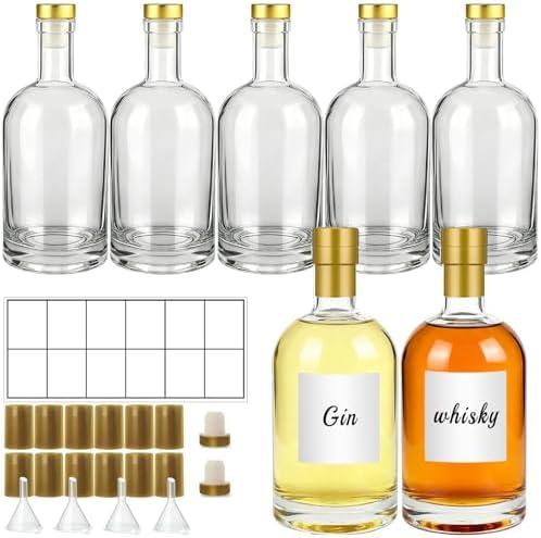 TBWIND 16oz Clear Glass Bottles with Cork, 7 Pack Clear 500ml Liquor Bottles, Thick Heavy Base Airtight Bottles for Beverages, Liquor, Whiskey, Oil, Vinegar, Wedding Favors & Crafts