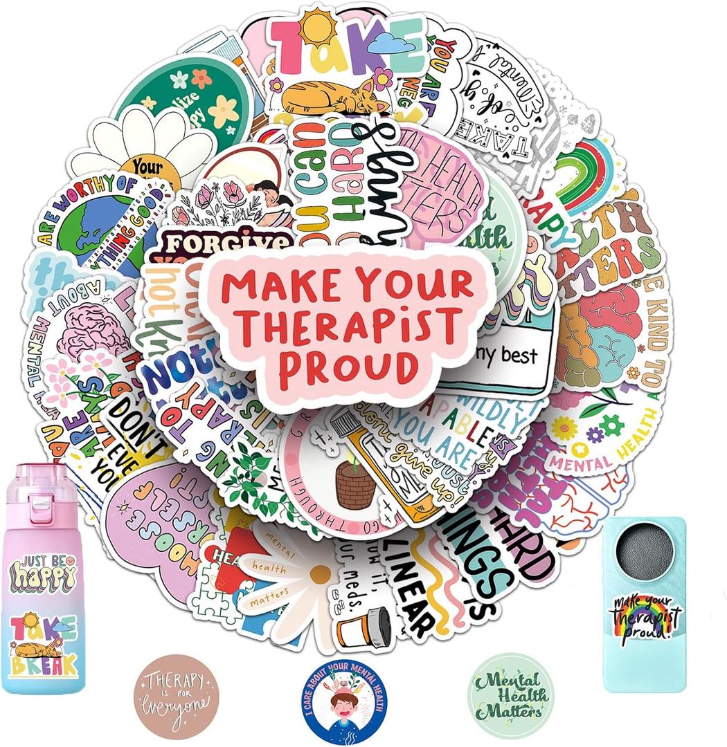 100Pcs Mental Health Stickers Mental Health Matters Awareness Vinyl Laptops Decals Kids Teens Adults Gifts Therapist Water Bottles Bumper Helmet Book Decorative Doctor Reward Stickers