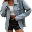 happlan Women's Ripped Distressed Casual Denim Jacket Jeans Coat Plus Size Oversize (Medium)