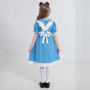 Girls Blue Dress White Apron Halloween Costume Princess Dress Up Costume with Headband and Stocking for 7-14 Years (9-10 Years)
