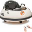 GarveeLife 12V Bumper Car with Remote Control, Battery Powered Ride On Bumper Car, 360-Degree Spin, LED Lights, 3 Speed, Safety Belt & Dual Joysticks for Toddlers Kids (White)