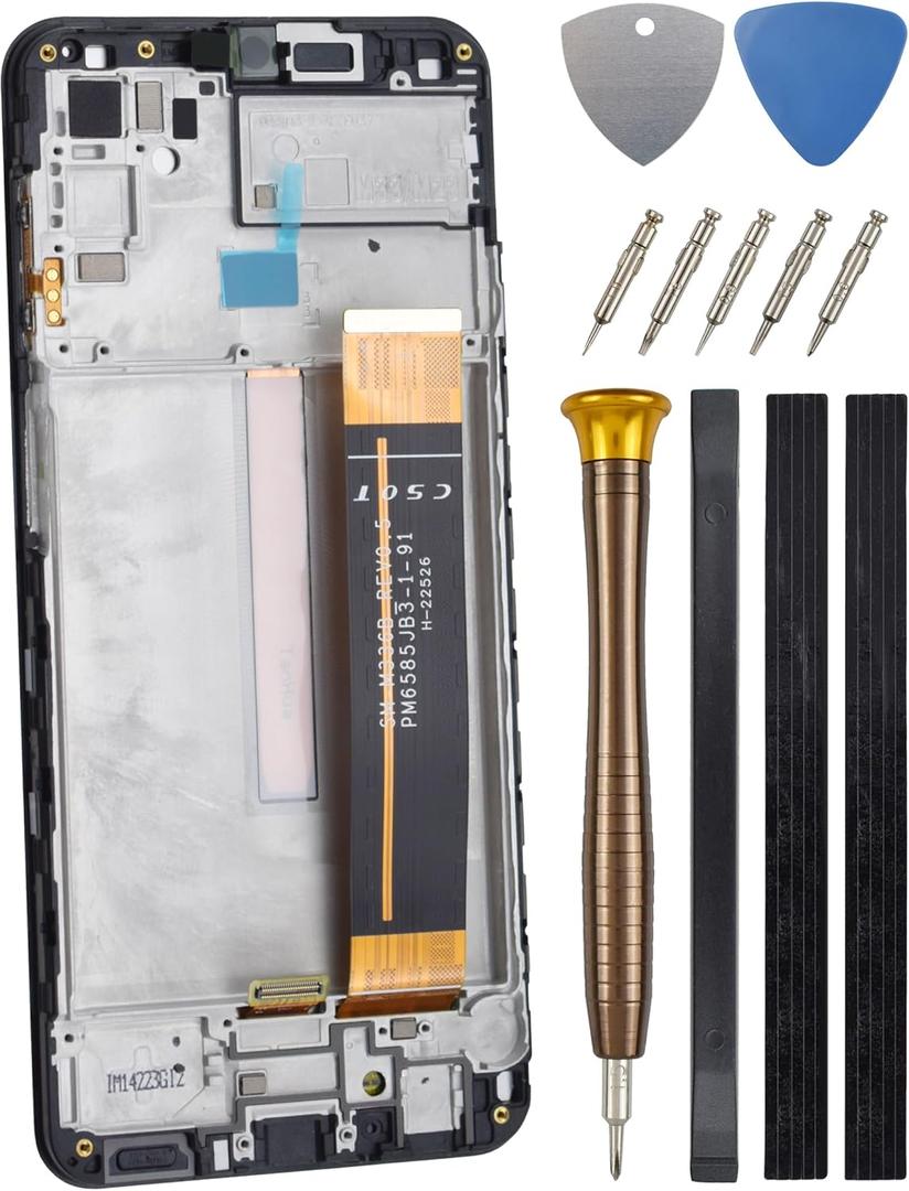 Full Screen with Screen Frame for Samsung Galaxy M33 SM-M336B SM-M336BU LCD Display Touch Digitizer Screen Replacement with Tool Kit and Adhesive Black 6.6"