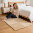 16pcs 0.6" Thickened Interlocking Tile Mats,Fluffy Shaggy Soft EVA Foam Area Rug for Living Room & Bedroom,Non-Slip Protective Floor Carpet Play Mat Kids Baby Dorm Home Decor (11.8ft, Khaki)