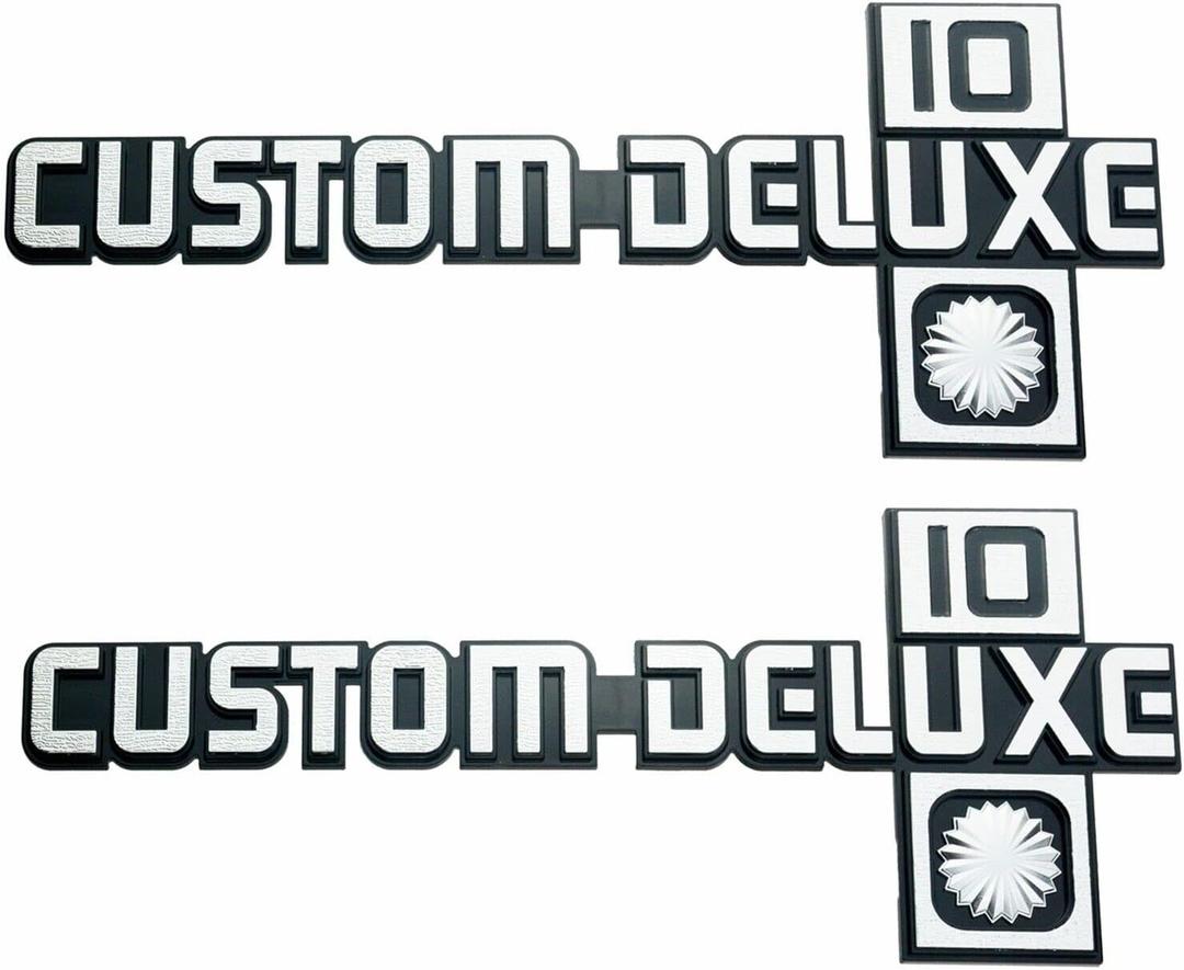 Pair Set Custom Deluxe 10 Emblem 3D Badge 14051845 Insert Replacement for 1981-1988 Pickup Truck C10 K10 R10 V10 (Chrome Black)