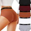 FINETOO Womens Underwear High Waisted Cotton Underwear for Women Soft Panties for Women Full Coverage Briefs 5 Pack (XX-Large, 5pack(black*1 White*1 Grey*1 Purple*1 Brick Yellow*1))