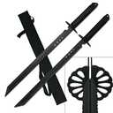 KCCEDGE BEST CUTLERY SOURCE 2PC Combo Full Tang 28in Tanto Ninja Katana Twin Sword Machete w/Nylon Sheath + Black Chinese Engraved on Blade Edition