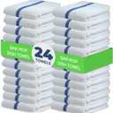Towels N More 24 Pack 16x19 Bar Mop Towels High Absorbent Cotton Reusable Kitchen Towels - Quick Drying Towels for Chef, Cook, Home, Restaurant, Bar Glass Cleaning Towels (24, Blue Stripe)