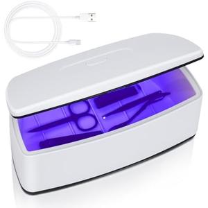 Nail Tools Sterilizer, Double Tube Blue Light Clean Function, USB Plug-In, 1l Large Capacity For Nail And Beauty Salon Tools, Jewellery, Glasses, Mobile Phone Sterilizer (White2)