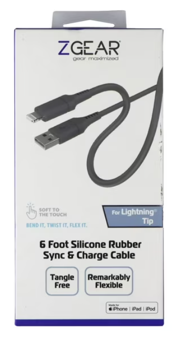 ZGEAR SILICONE CABLE LIGHTNING 6FT GREY