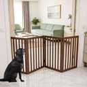 Dog Gate Indoor, Freestanding Dog Fence for The House, Doorways, Hallways,or Stairs,Pet Gate Foldable Wooden,Expandable 32" Height 4 Panels,Brown