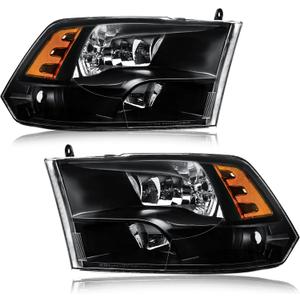 Headlights fit 09-18 Dodge Ram 1500/10-18 Dodge Ram 2500 3500 4500 5500 (Only Fit Factory Quad Style Halogen Headlamp) Black Housing Amber Reflector