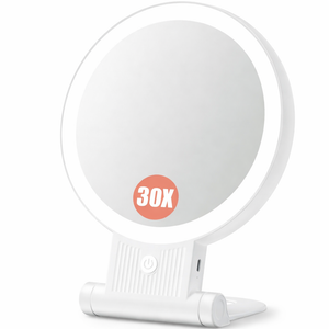 Auxmir 1X/30X Magnifying Mirror with Light, Double Sided Makeup Mirror with Adjustable 3 Color Light, 2000mAh Rechargeable Lighted Magnifying Mirrors, Foldable Travel Mirror with Rotation