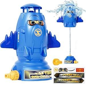 Skirfy Water Rocket Sprinkler for Kids, Outdoor Water Play Toys for Kids Ages 3-5, Rocket Sprinkler Toy Summer Backyard Garden Water Toys for Kids, Birthday Gift for Girls Boys