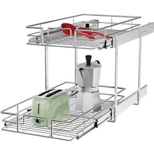 ROOMTEC Individual Pull Out Cabinet Organizer (11" W x 21" D), 2 Tier Spice Rack Organizer for Cabinet, Slide Out Drawer Pantry Shelf Organization and Storage for Kitchen Bathroom