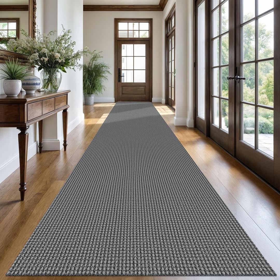 KOZYFLY Extra Long Runners for Hallways 3x20 ft Washable Kitchen Runner Non Slip Rubber Backed Hallway Rug Cotton Entryway Runner Rug Floor Carpet for Indoor Hall, Kitchen, Stair, Grey/Dark Grey