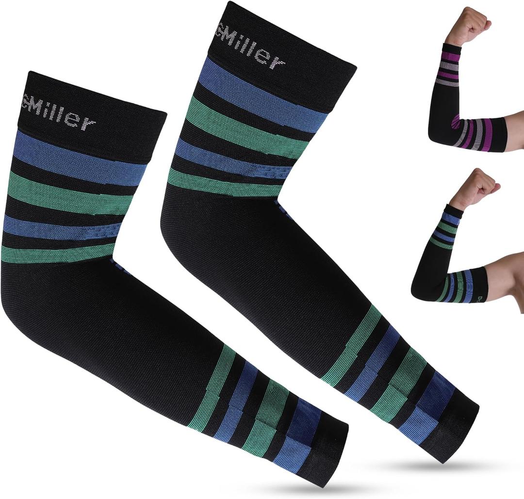 Doc Miller Compression Arm Sleeves 15-20 mmHg for Men and Women, Lymphedema, Swelling and Circulation Support, Pain Relief, Elbow, Forearm and Upper Arm Coverage, UV Protection, Sports & Recovery, X-Large 