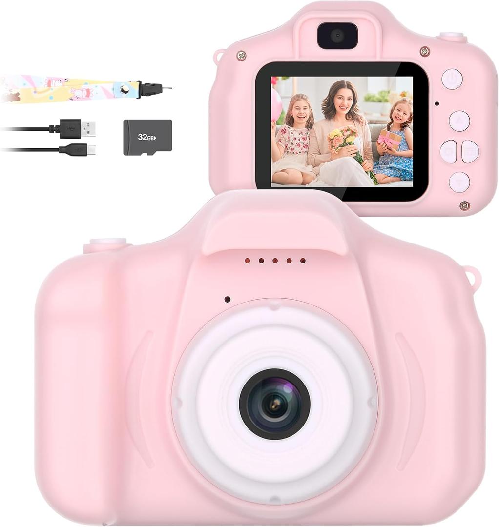 Mafiti Kids Camera,26MP HD Mini Selfie Digital Camera for Kids,Toddler Camera1080P Video,Outdoor Toy for Holiday,Birthday Xmas Gift for 3-8 Years Old Girl Boy,Pink