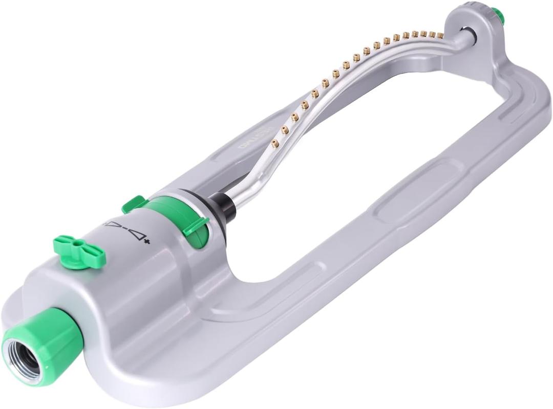 RESTMO Heavy Duty Oscillating Sprinkler with 18 Brass Nozzles, Stable Metal Base, Adjustable Flow & Width & Coverage, Lawn Sprinkler & Garden Sprinkler for Large Yard Irrigation