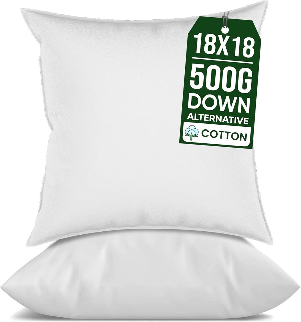18x18 Pillow Inserts Set of 2 , Soft Hypoallergenic Down Alternative Throw Pillow Inserts 18 X 18 , Throw Pillows for Couch, Sofa Pillow Filling Stuffing for Decorative Covers, Pillow Forms 18x18