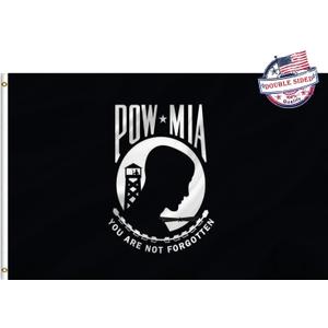 Pow Mia Flag 4x6 Outdoor Double Sided- Heavy Duty 3ply Mia Pow Flags 2 Sided Super Durable 4 Rows Stitched Edge Canvas Header with 2 Brass Grommets You Are Not Forgotten Memorial Day Flag