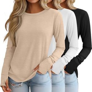 Huukeay 3 Pack Women's Long Sleeve Shirts with Thumb Holes, Cotton Casual Crew Neck Tunic Tops Fall Loose Y2k Trendy Outfits Size XXL