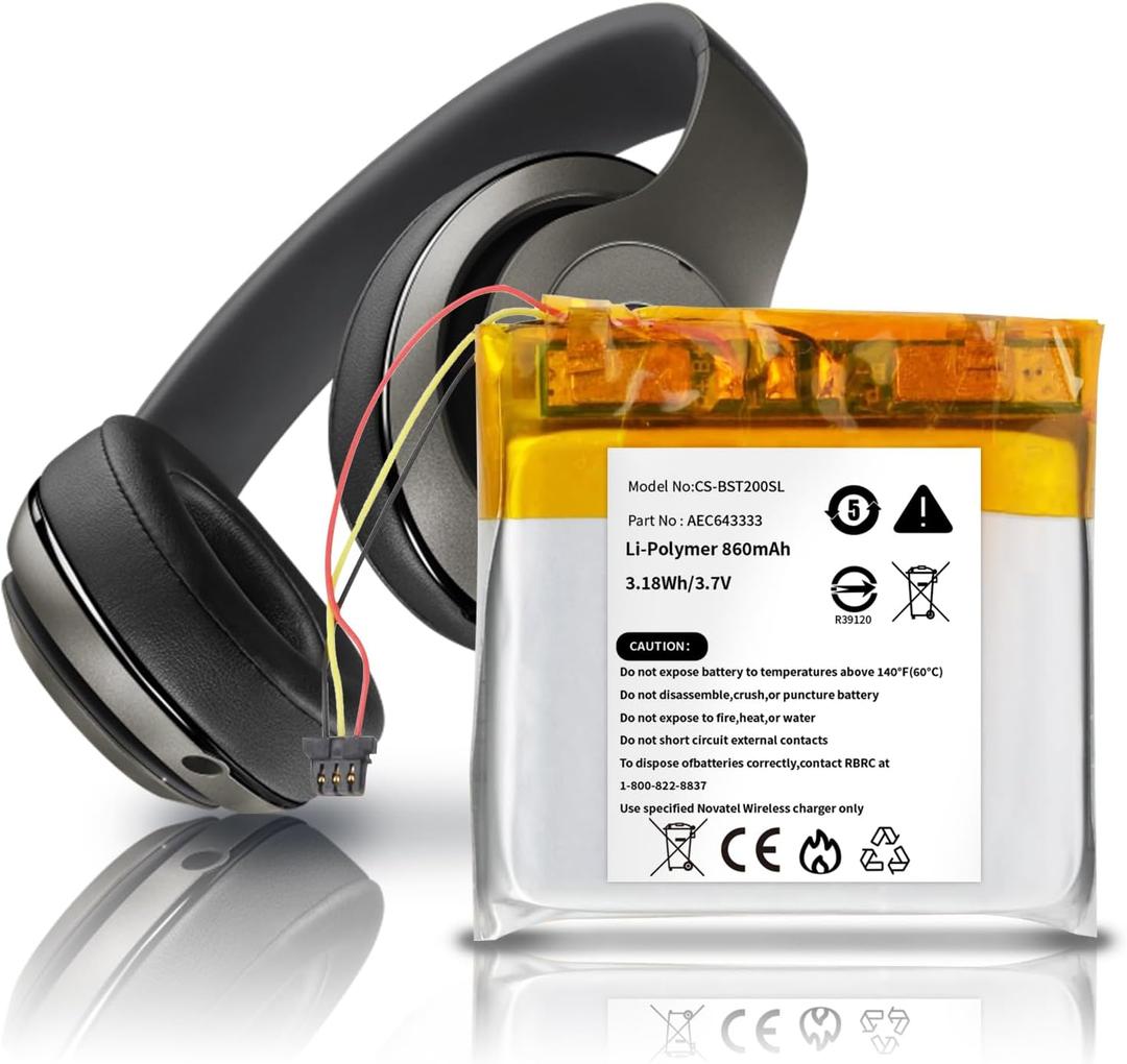 3.7V 860mAh Replacement Battery for Beats Studio 3.0 Studio 2.0 Solo pro, Beats AEC643333 Headphone Batteries Wireless Headphones Battery with Replacement Tool Kits