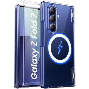 SIXBOX Magnetic for Samsung Galaxy Z Fold 7 Case, Compatible with MagSafe & Hinge Protection, [Non-Yellowing] Transparent Shockproof Protective Magnetic Phone Cover Case for Galaxy Z Fold 7, Clear