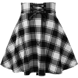 IDEALSANXUN Gothic Plaid Mini Skirts for Women Short High Waist Plaid Skirts, XL