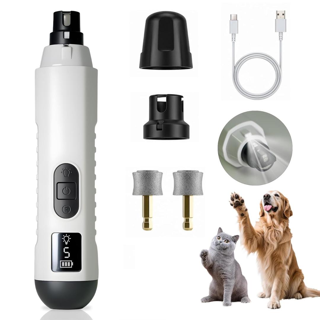 2026 Upgraded Silent Groom Pro Nail Grinder, Cordless Grooming Pro Nail Grinder for Dogs with 5-Speed & Led Light, Rechargeable USB Charging & 2 Grinding Wheels for Dogs and Cats