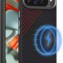Magnetic Carbon Fiber Case for Google Pixel 9 Pro XL Compatible with MagSafe, Slim & Ultra Thin Aramid Fiber Anti-Scratch Military-Grade & Metal Camera Shockproof Case, Black&Red