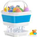 Anivia Foldable Bath Toy Storage Organizer with Removable Base, Quick-Drain-Drying Bathtub Toy Holder Basket for Kids, Blue