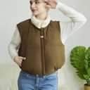 Women's Winter Outerwear Vests Crop Puffer Vest Lightweight Sleeveless Padded High Stand Collar Jacket (Brown, L)