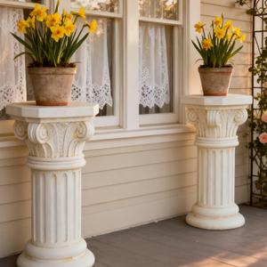 White Pedestal Stand Garden Tall Plant Stands Indoor Pillars for Wedding | Flower Pedestals for Statues Stand Concrete Display Pedestal Planter Garden Pedestal Outdoor Wedding Columns Greek Elegant